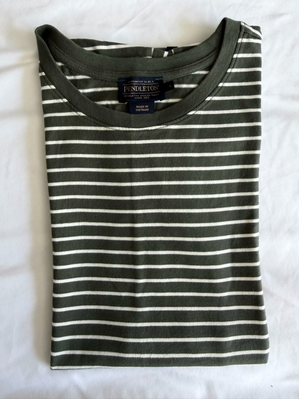 Pendleton "Deschutes" 100% Cotton Green White Stripe Classic Crew Neck Tee